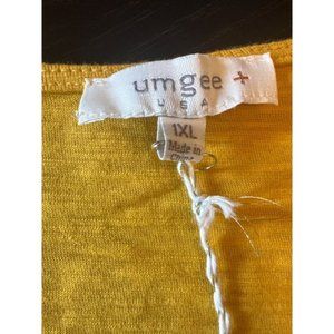 NWT Umgee Mustard Gold Tunic Contrast Print Caribbean Escape Sleeve Top Size 1X